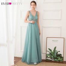 Load image into Gallery viewer, Custom Elegant Evening Dresses Ever Pretty EP00875DB Double V-Neck Floral Beaded Sleeveless Tulle Long Party Gowns Lange Jurk